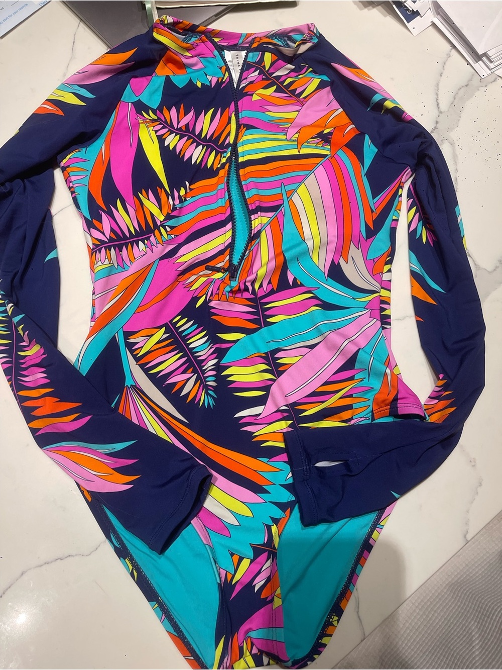 Trina Turk Neon Palm Beach Tropical Zip One Piece Swimsuit NWT